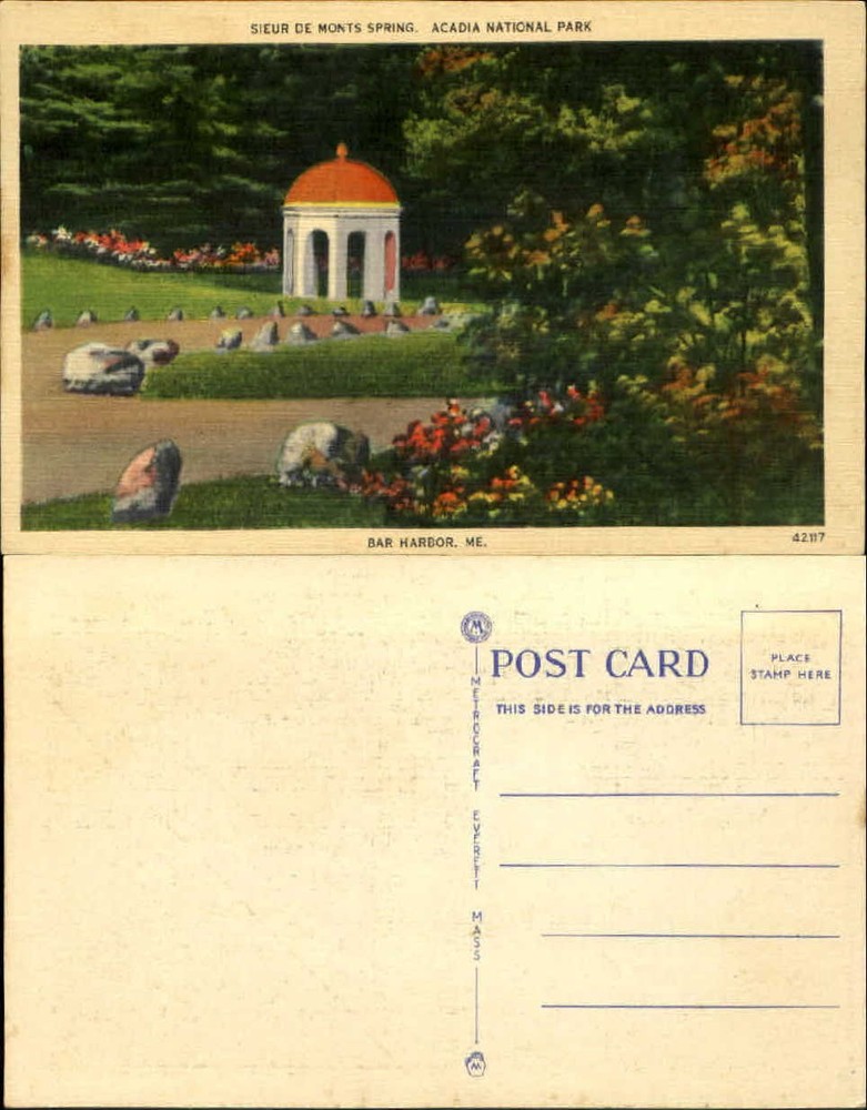 Sieur De Monts Spring Acadia National Park Bar Harbor ME unused old postcard-image