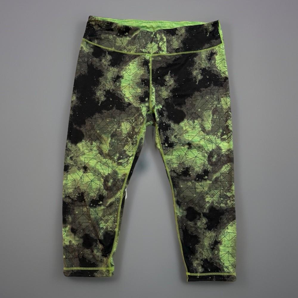Yogalicious or Xersion Women's Size XL Capri Leggings Black Green Geometric