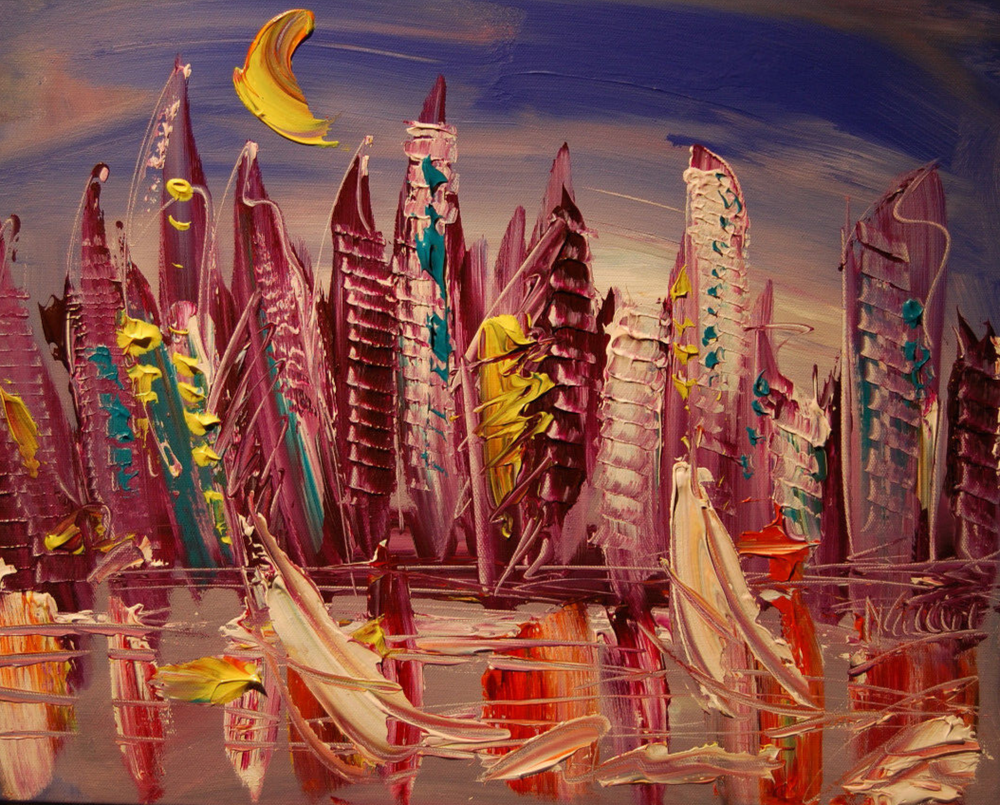 BLUE  SKY MODERN ART   SIGNED CANVAS - STRETCHED painting original