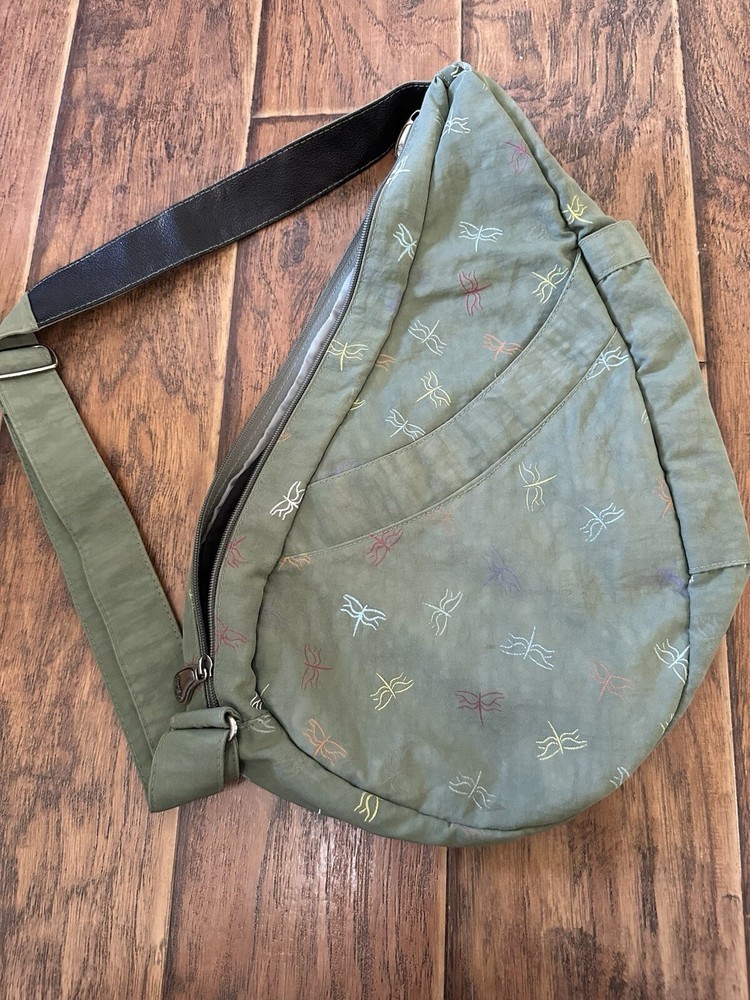 Ameribag Healthy Back Green Dragonflies Nylon Sling Backpack