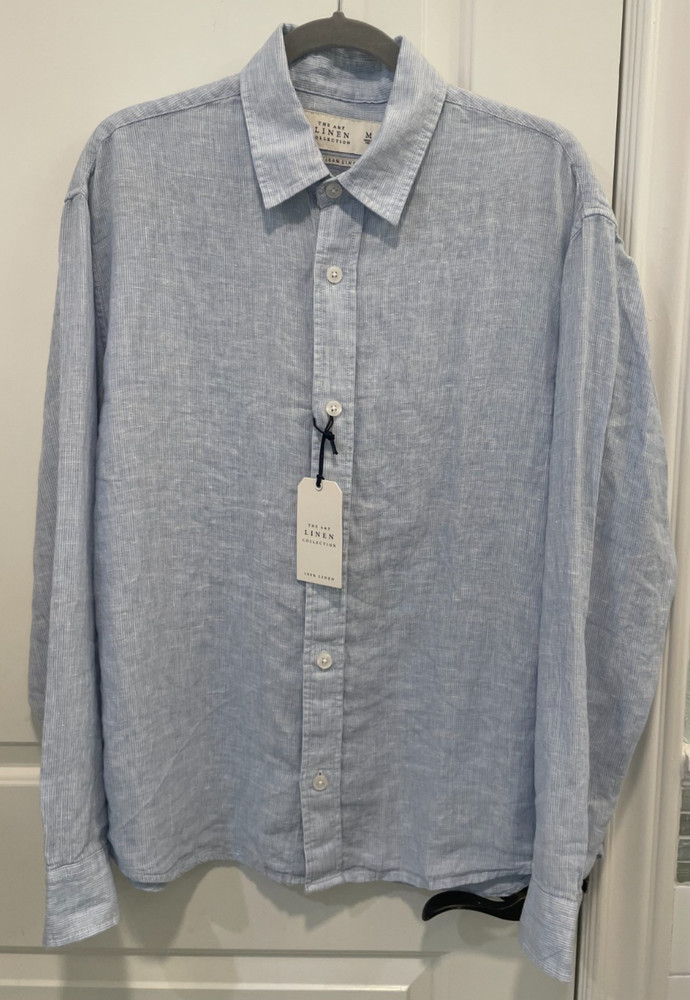 NWT Abercrombie Fitch All Linen Button Down Long-Sleeve Shirt Blue Stripe Mens M