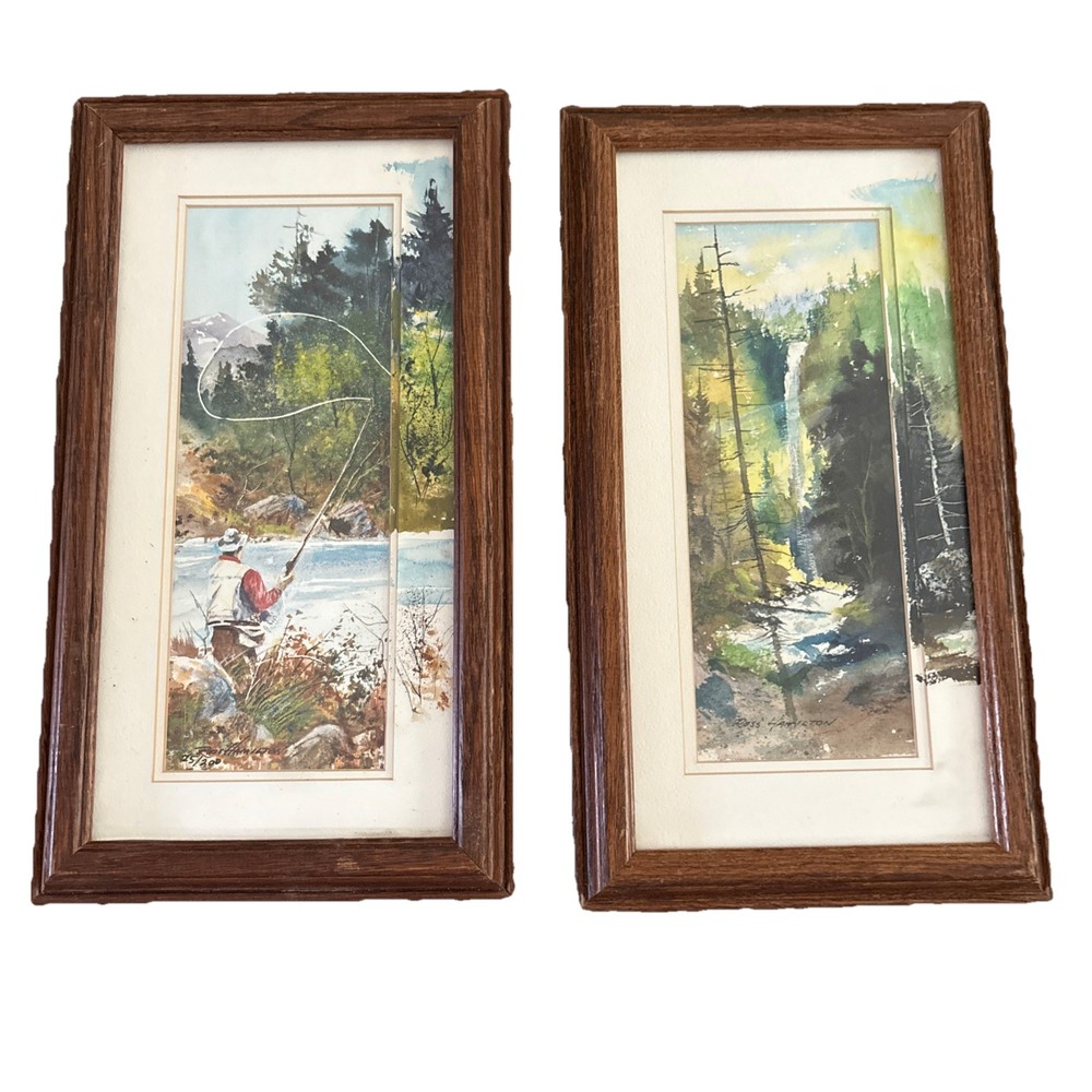 RARE: Russ Hamilton  “Fisherman”  25/500 & Waterfall Prints Western Watercolor