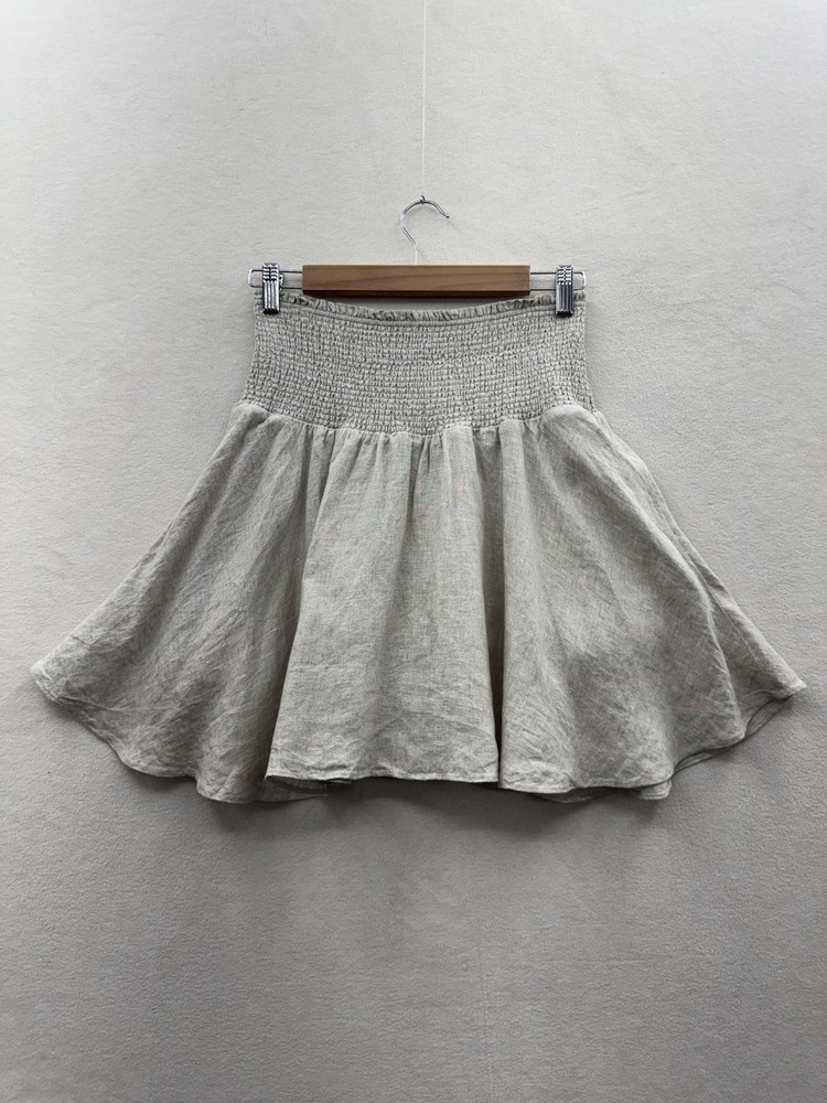 J.Crew Women’s Medium Tan Smocked Waist Lined Linen Mini Skirt