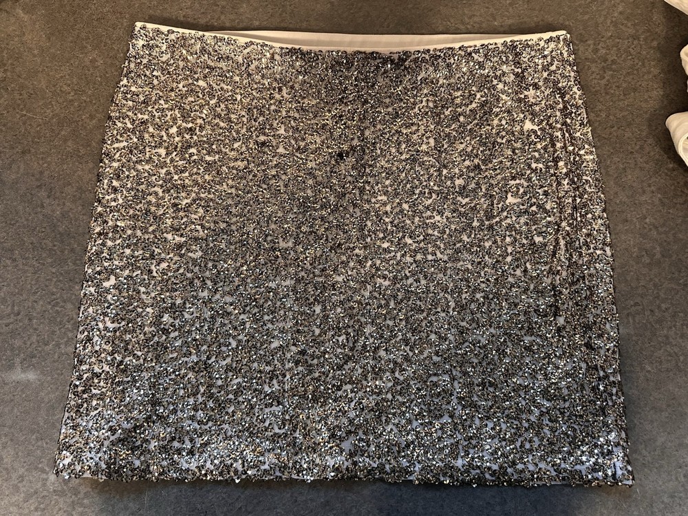 Decree Silver Sequin Stretch Knit Mini Skirt XL Pull On Party Holiday