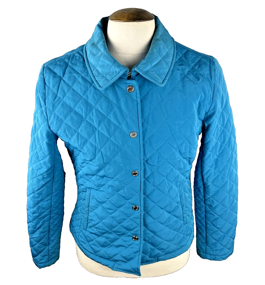 Calvin Klein Women's Blue Quilted Padded Jacket with Button-Up Collar Size M