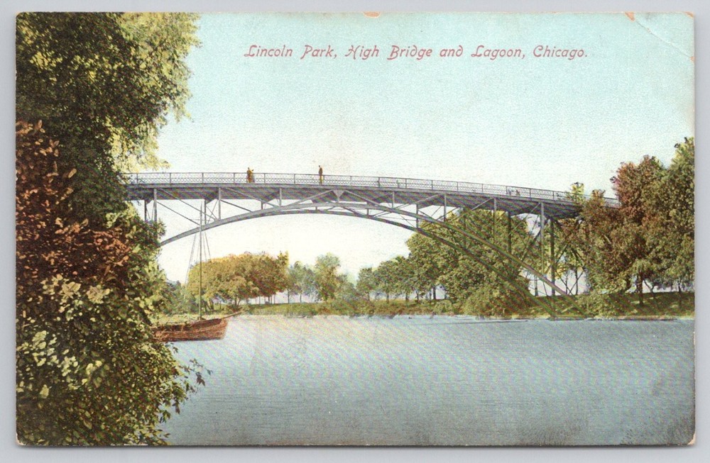 Lincoln Park High Bridge Lagoon Chicago IL Vintage Postcard Germany c1910s