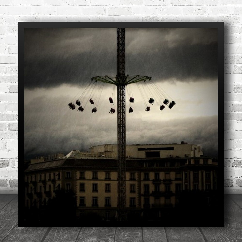 Wheel Sky Weather Carousel Texture Dark Switzerland Geneva Square Wall Art Print