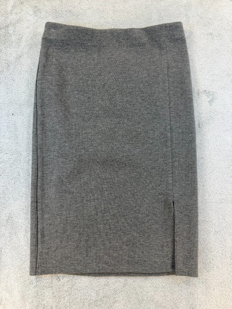 LOFT Ribbed Knit Pencil Skirt Women’s XS Gray Stretch Side Slit