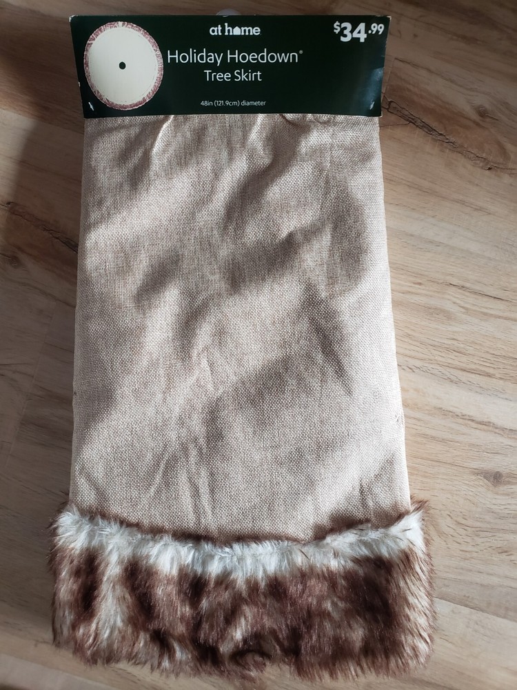 Holiday Hoedown Beige Brown Faux Fur Christmas Tree Skirt 48 Inch