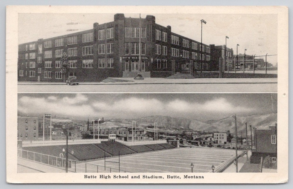1952 Butte Montana High School & Stadium Vintage Postcard Silver Bow News