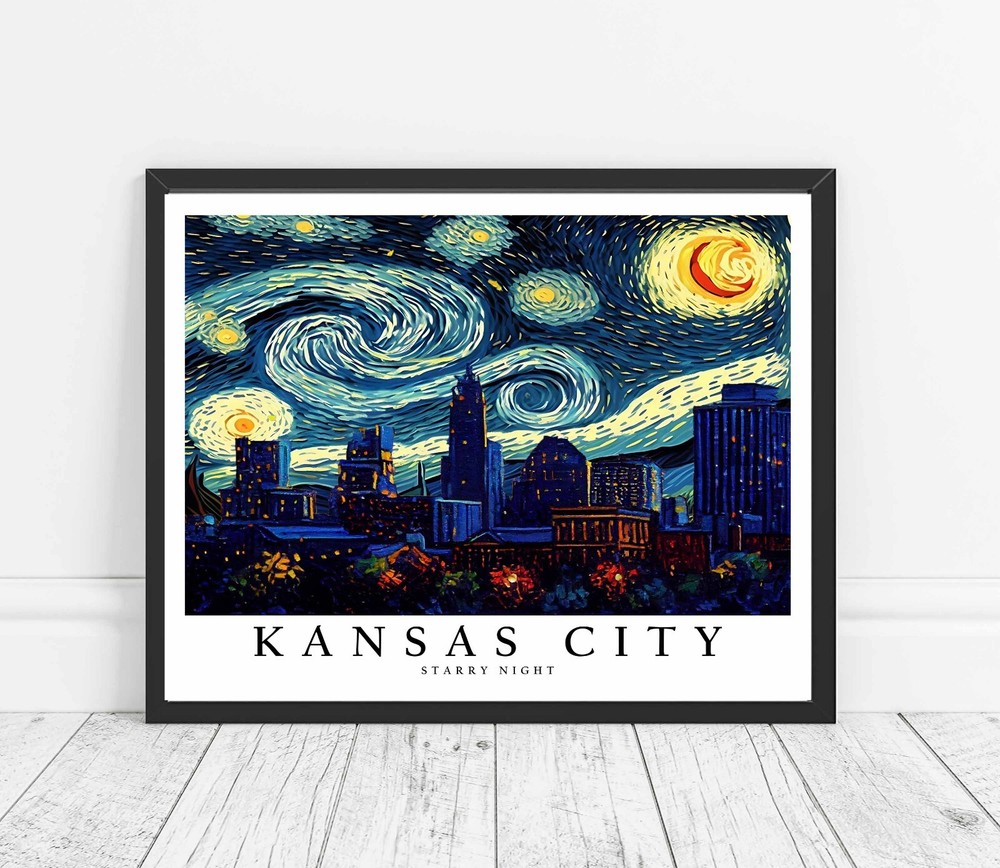 Kansas City Starry Night Photo Art Print Poster Wall Art Painting