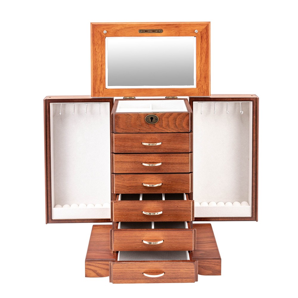 7 Layers Wooden Jewelry Ring Display Organizer Case Large Earring Storage Box US