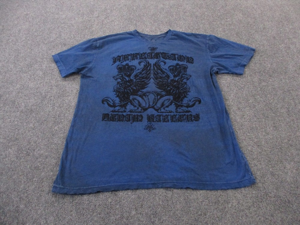 Affliction Shirt Mens 2XL Blue Velvet Wings Crown Graphic Grunge Y2K USA Made