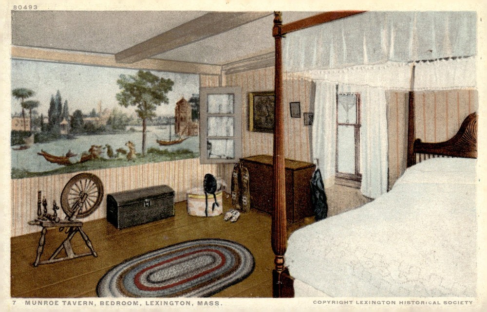 C1910s Munroe Tavern Lexington MA Colonial Interior Phostint Litho Postcard