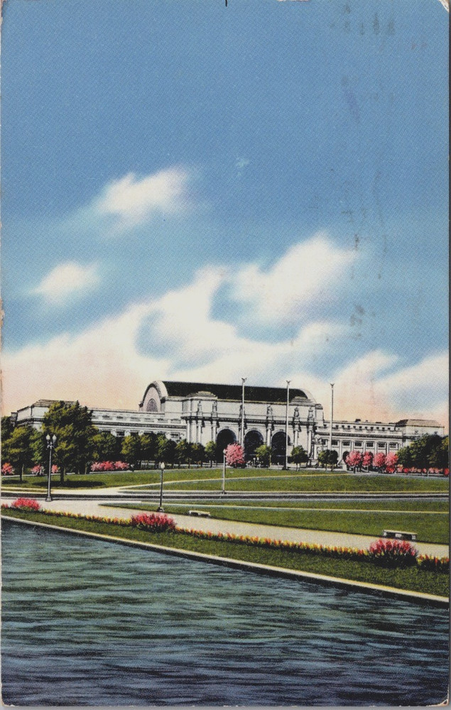 Exterior View Union Train Station Washington DC  Pennsylvania Railroad Postcard