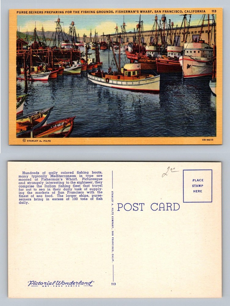 San Francisco CA-California Fishermans Wharf Purse Seiner Boats Vintage Postcard