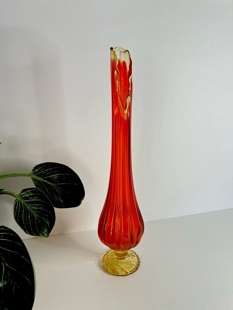 MCM Vintage LE Smith Amberina Swung Glass Vase  15