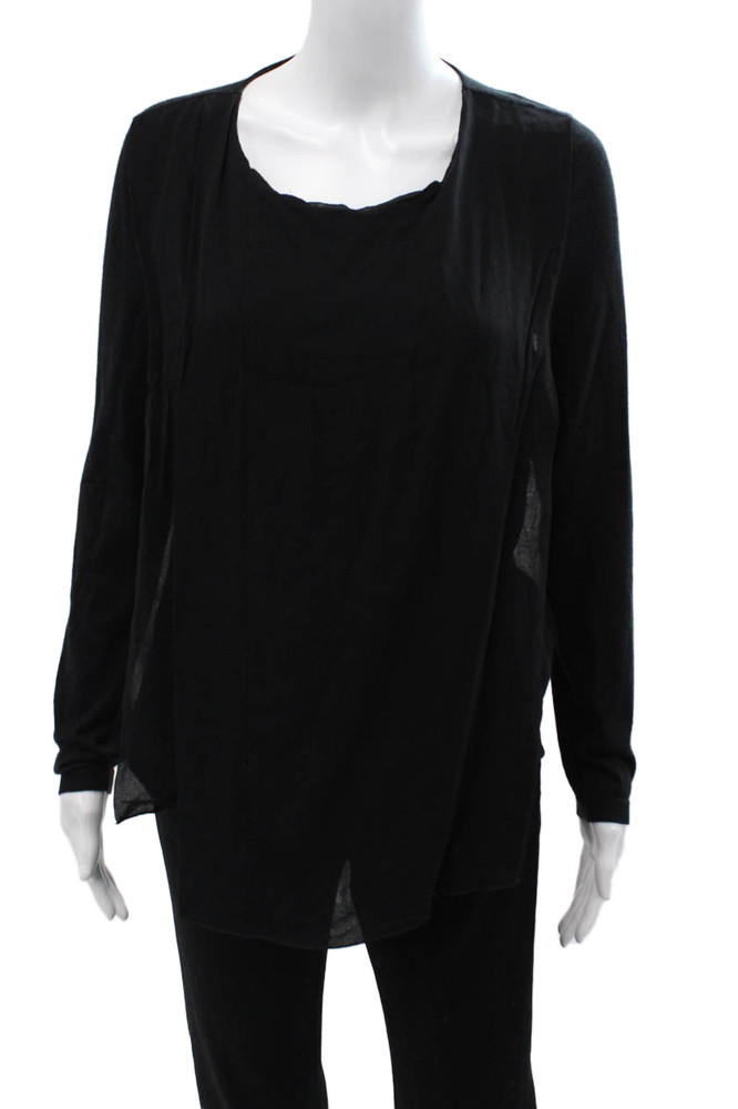 Lafayette 148 New York Women Black Silk Long Sleeve Round Neck Blouse Size MFree Shipping in US $100+ Orders | $6.95 Orders Below