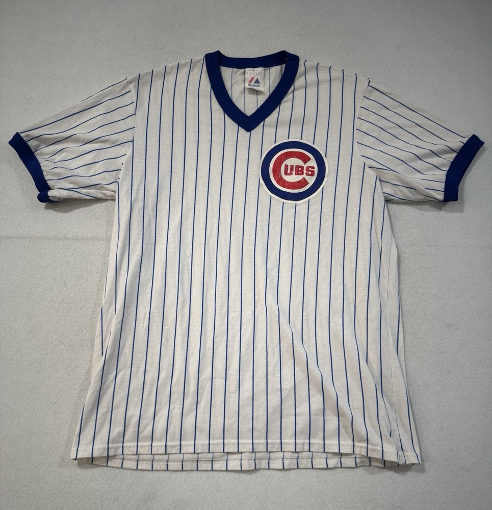 Vintage Shirt 80s Pinstripe Chicago Cubs Baseball Jersey XL
