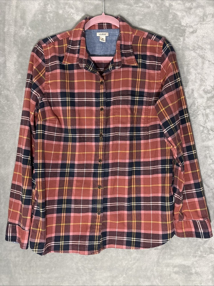 LL Bean Womens 100% Cotton Flannel Plaid Long Sleeve Shirt (504152) Med-Reg