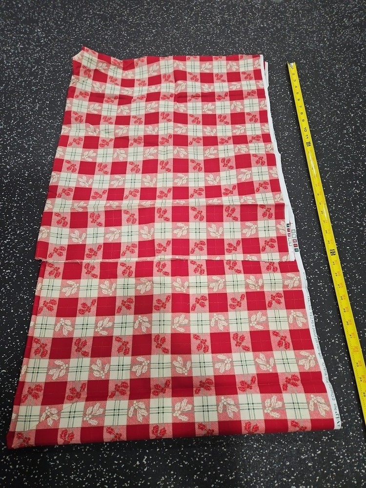Lot Of 2.5 Yards Plaid Holly Print Fabric
