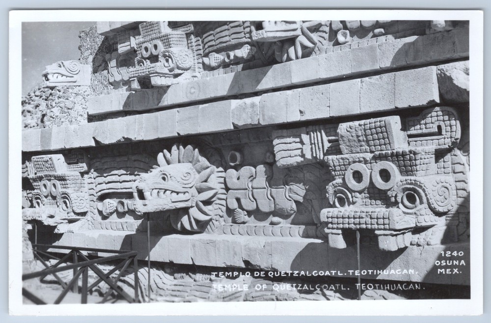 RPPC Mexico Teotihuacan Templo De Quetzalcoatl Feathered Serpent Postcard