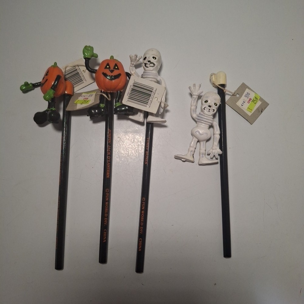 Vintage 1990s Fun World Halloween Pencils Jack O’Lantern & Funny Bones...