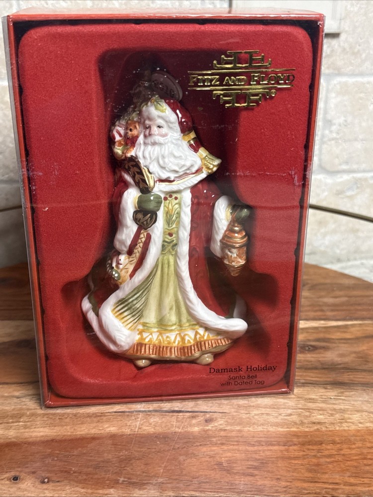 NIB Fitz & Floyd Damask Holiday 2010 Limited Edition Santa Bell Date Tag