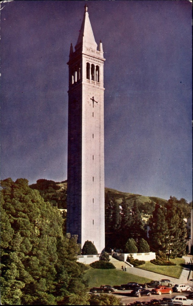Campanile University of California tower Berkeley ~ 1950s vintage postcard