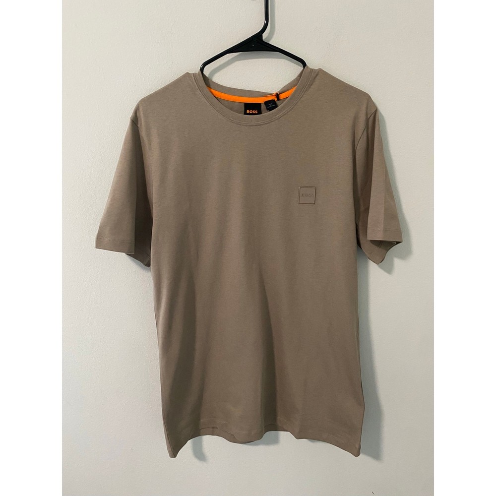 New BOSS Relaxed Fit Tales Logo T-Shirt Tan 100% Cotton Luxury Tee Size Medium