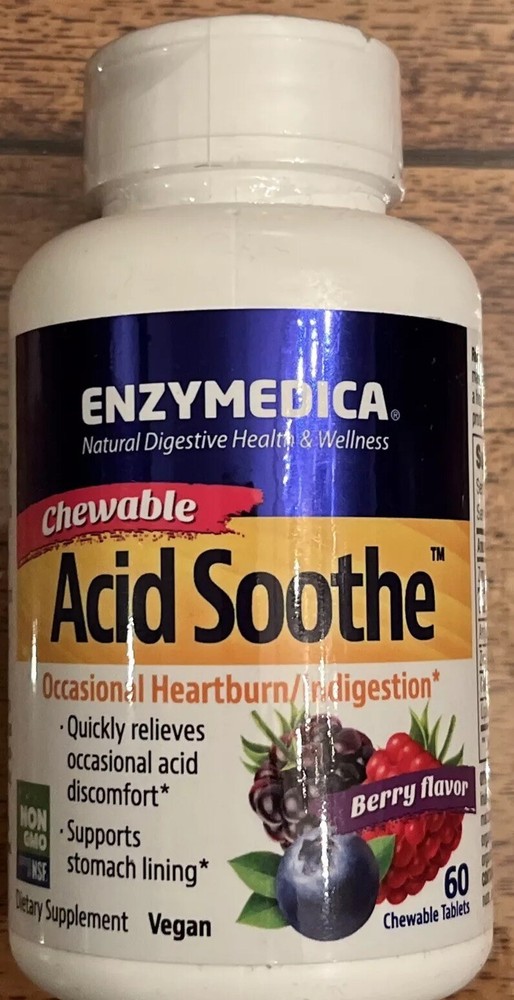 Enzymedica Acid Soothe Chewable Berry 60 Capsules, Digestive Support, Vegan-image
