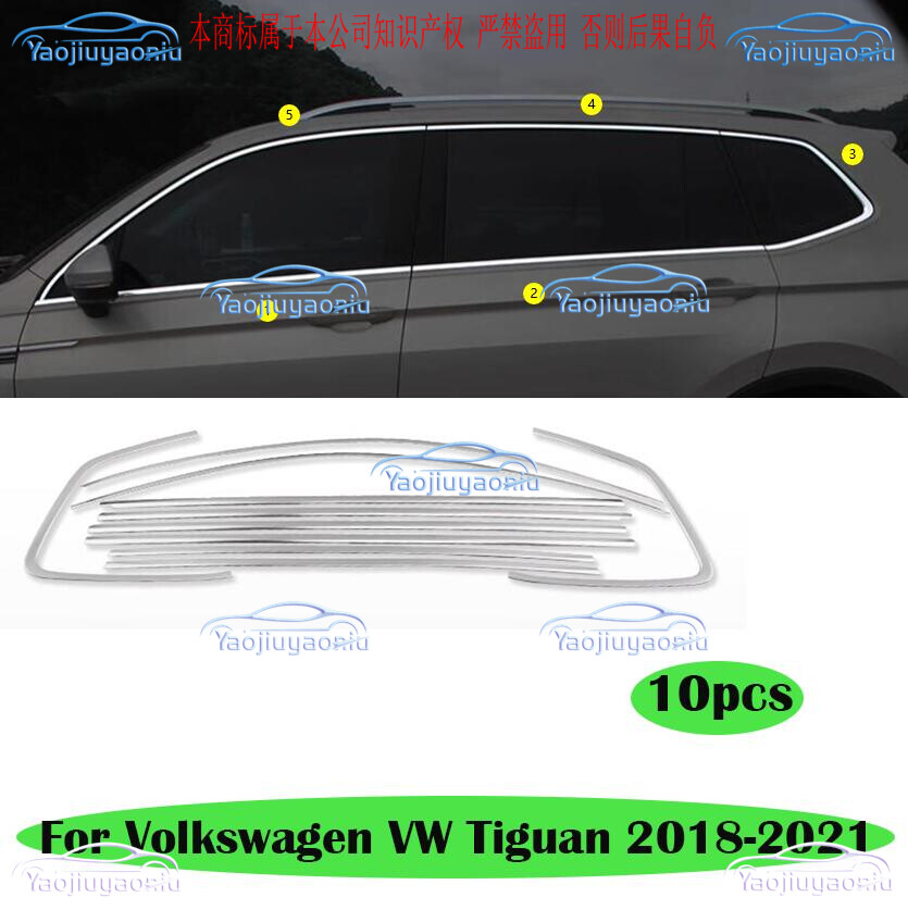 For Volkswagen VW Tiguan 2018-2021 10pcs Chrome Steel Car Window Sill Trim