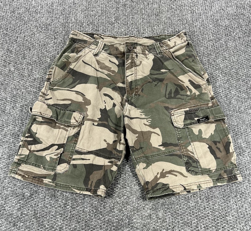 Wrangler Camo Cargo Shorts Mens 34 Green Camo Army Military Work Utility