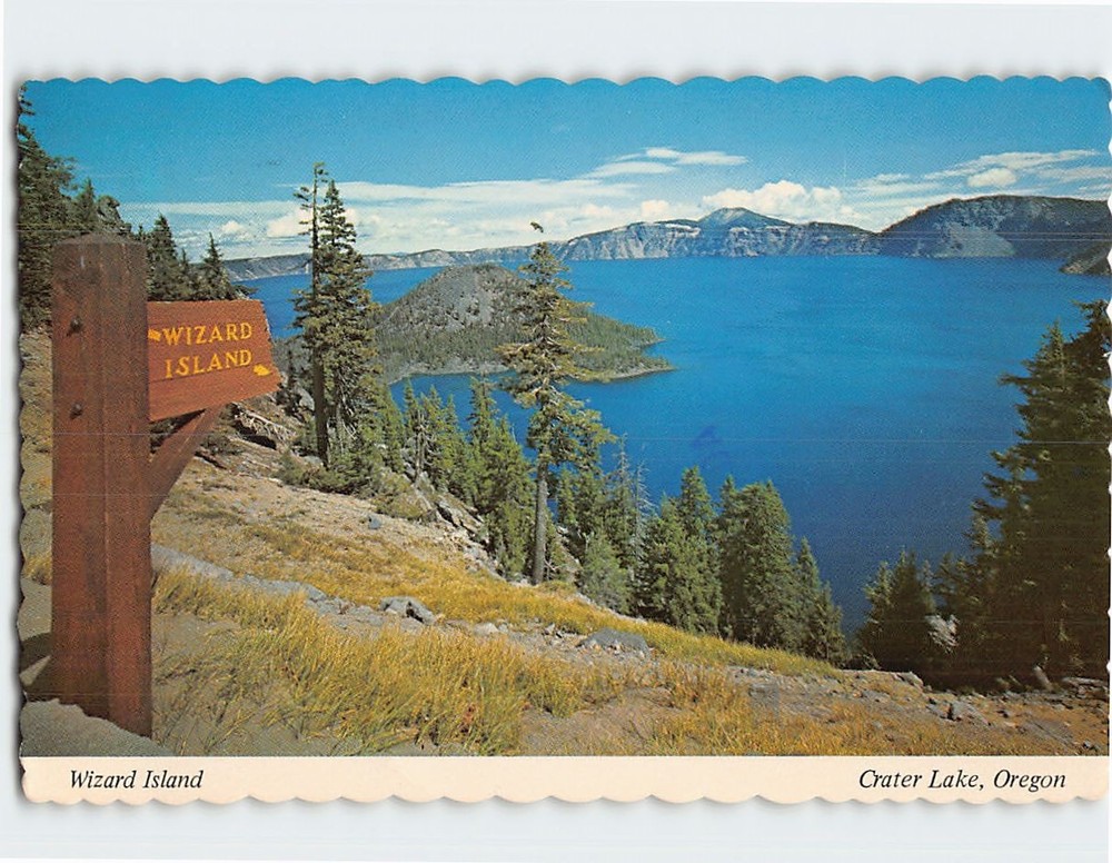 Postcard Wizard Island Crater Lake National Park Oregon USA