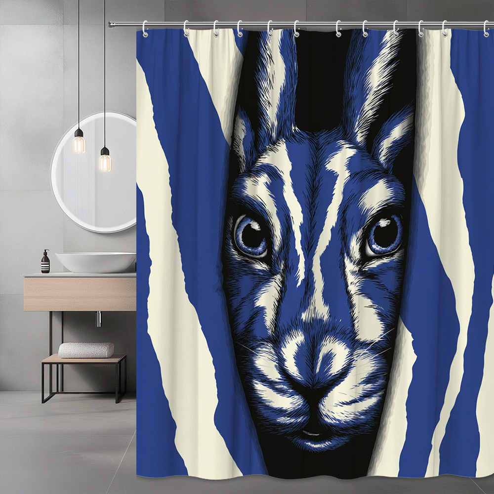 Blue Zebra Print Face Shower Curtain Animal Graphic