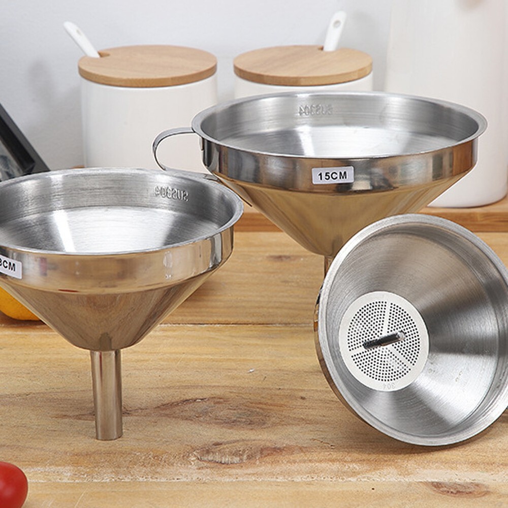Premium Food-Grade Silver Stainless Steel Funnel with Filter for Kitchen Use AC-image