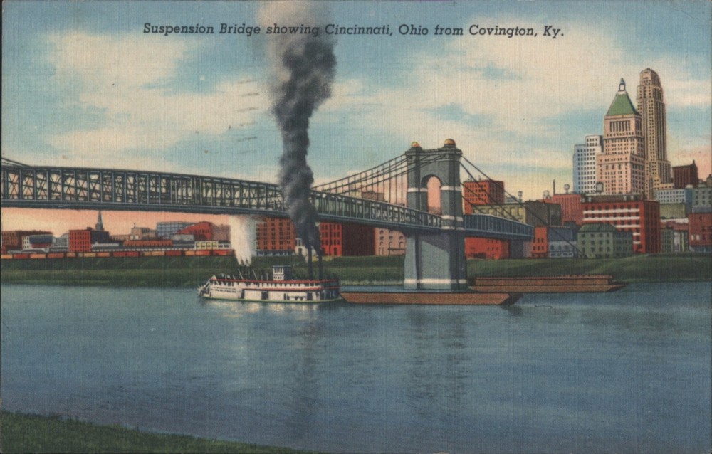 Cincinnati, Ohio OH Suspension Bridge showing Cincinnati, from Covington, KY.