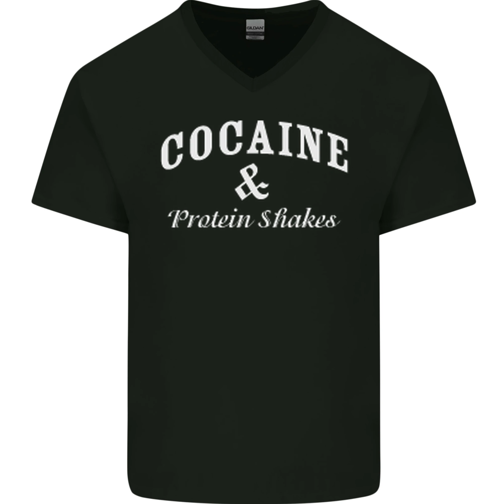 Divertida camiseta de algodón cuello en V cuello en V de algodón para batidos de cocaína y proteínas gimnasio drogas para hombre