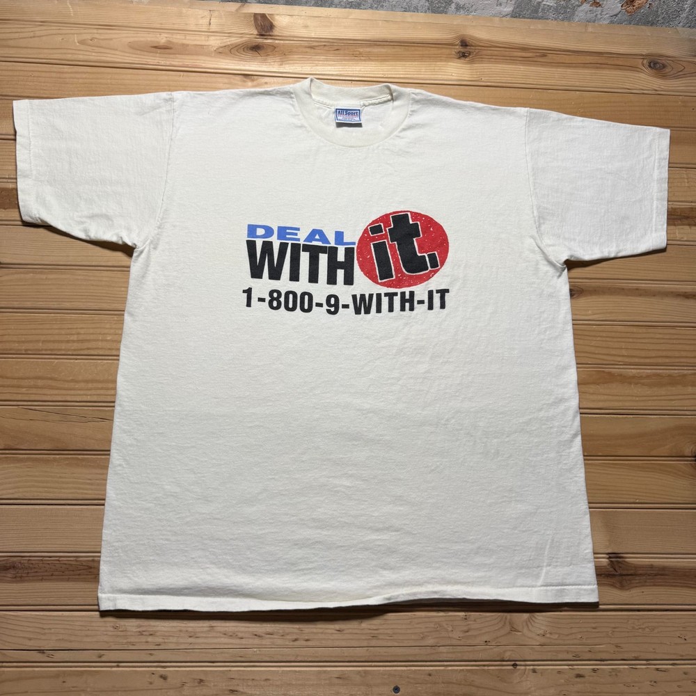 Vintage 90s Deal With It 1-800-9-WITH-IT Single Stitch Graphic T-Shirt USA XXL