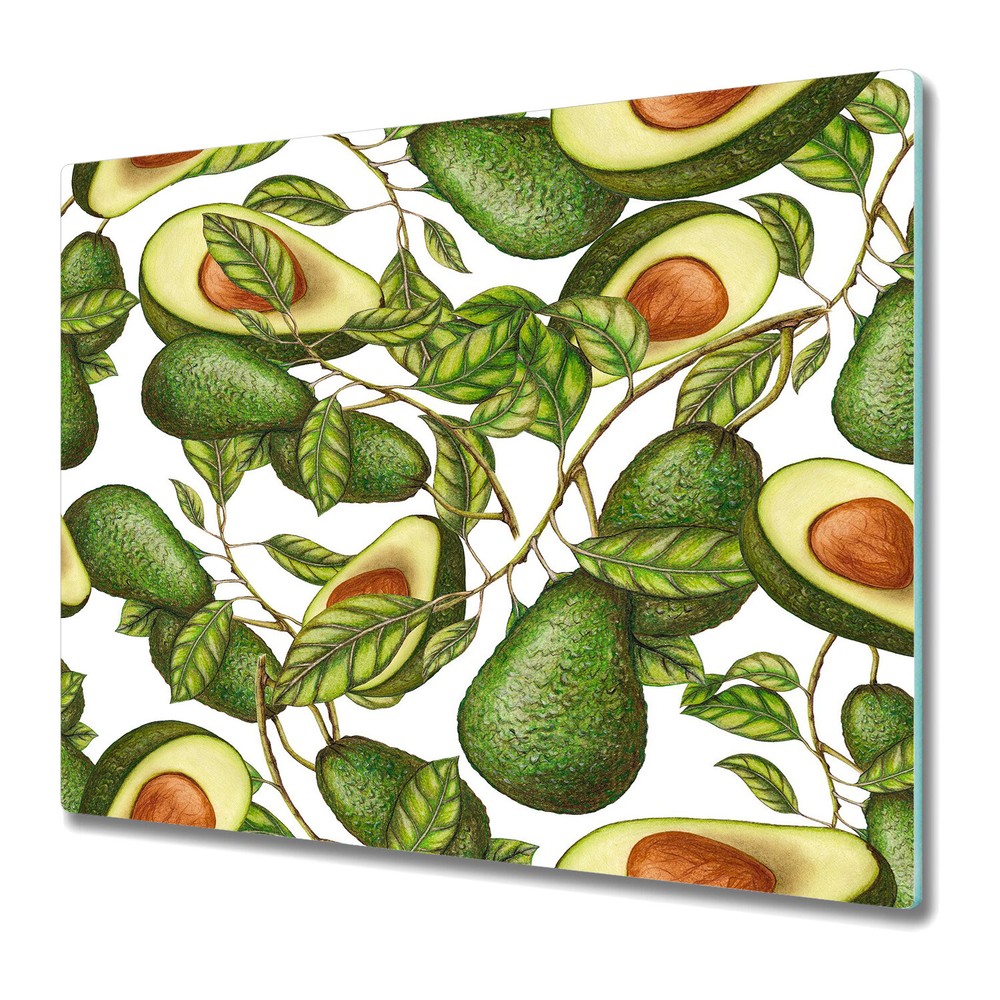 Tempered Glass Worktop Saver Avocado Branch Botanical Fruits and Leaves 60x52