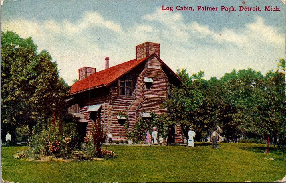 Dr Jim Stamps Postcard Log Cabin Palmer Park Detroit Michigan