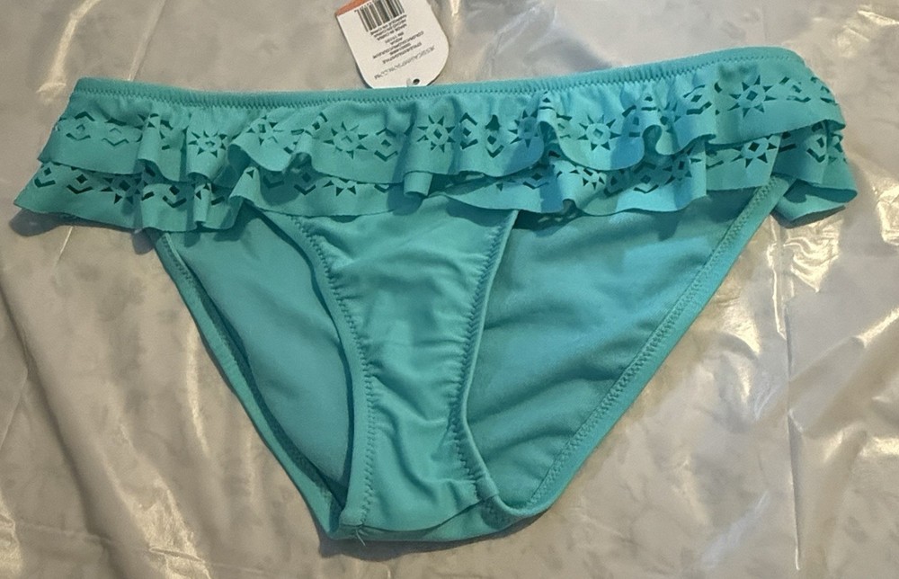 Women’s Jessica Simpson Small Aqua Ruffle Swim Bikini Bottom NWT