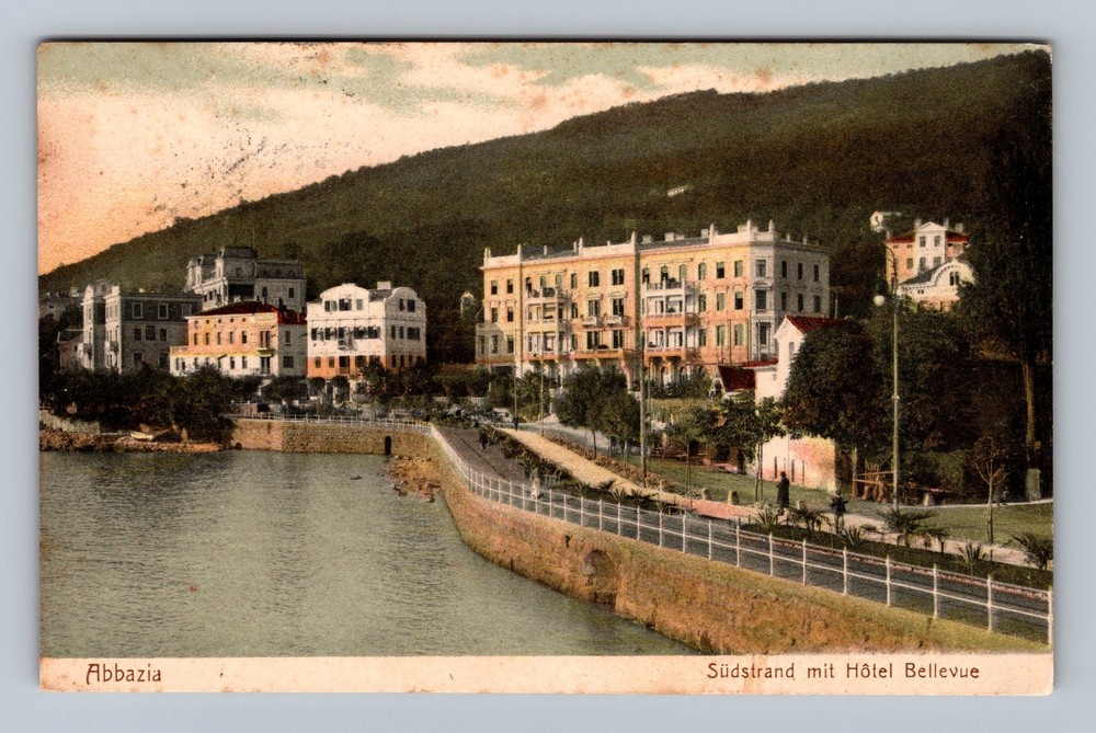 Croatia- Abbazia Coastal Opatija South Beach Hotel Bellevue PC Vintage Postcard