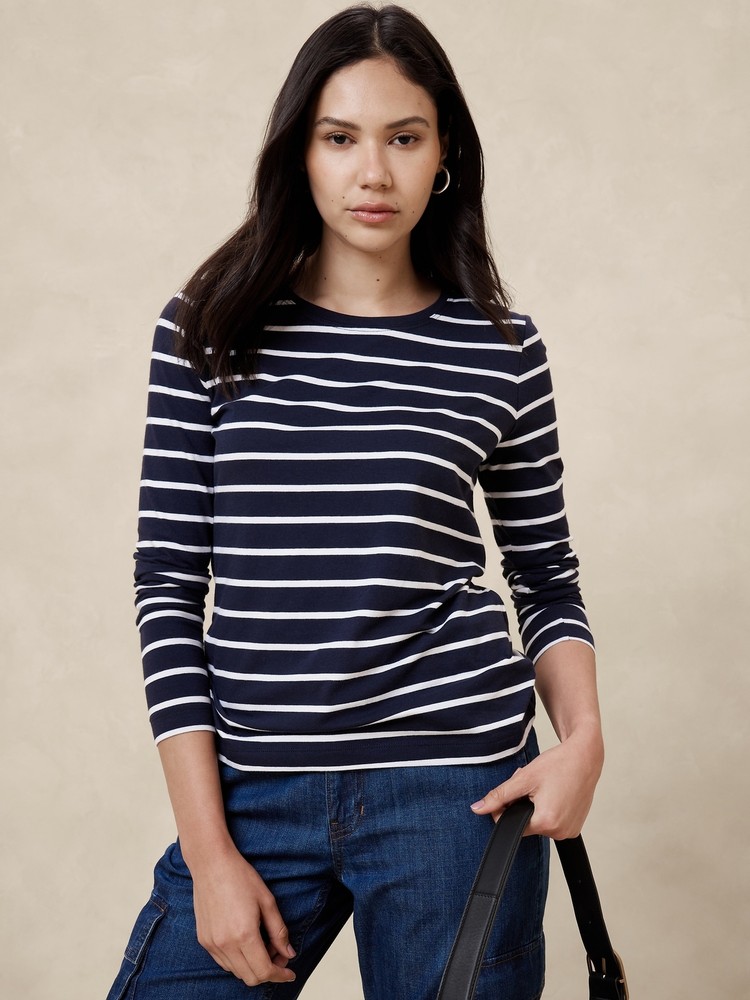 Banana Republic Timeless Tee T Shirt Navy Stripe Long Sleeve Crewneck NEW XS-XL