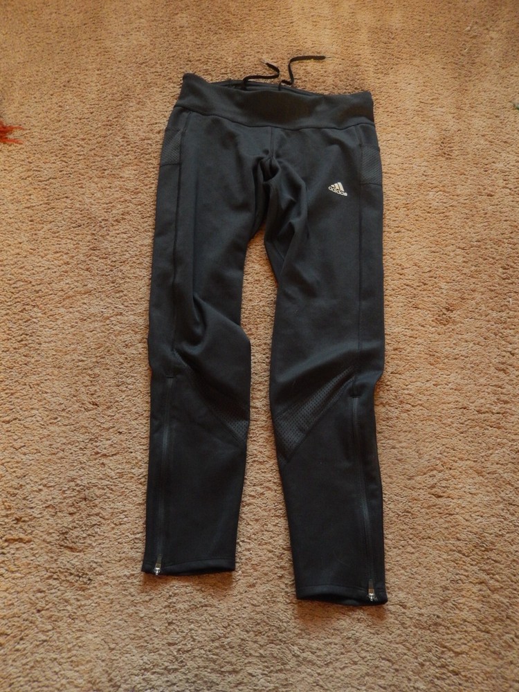 Adidas Aeroready Womens Running Joggers Pants Sz M Gray Stripe Zip Ankle