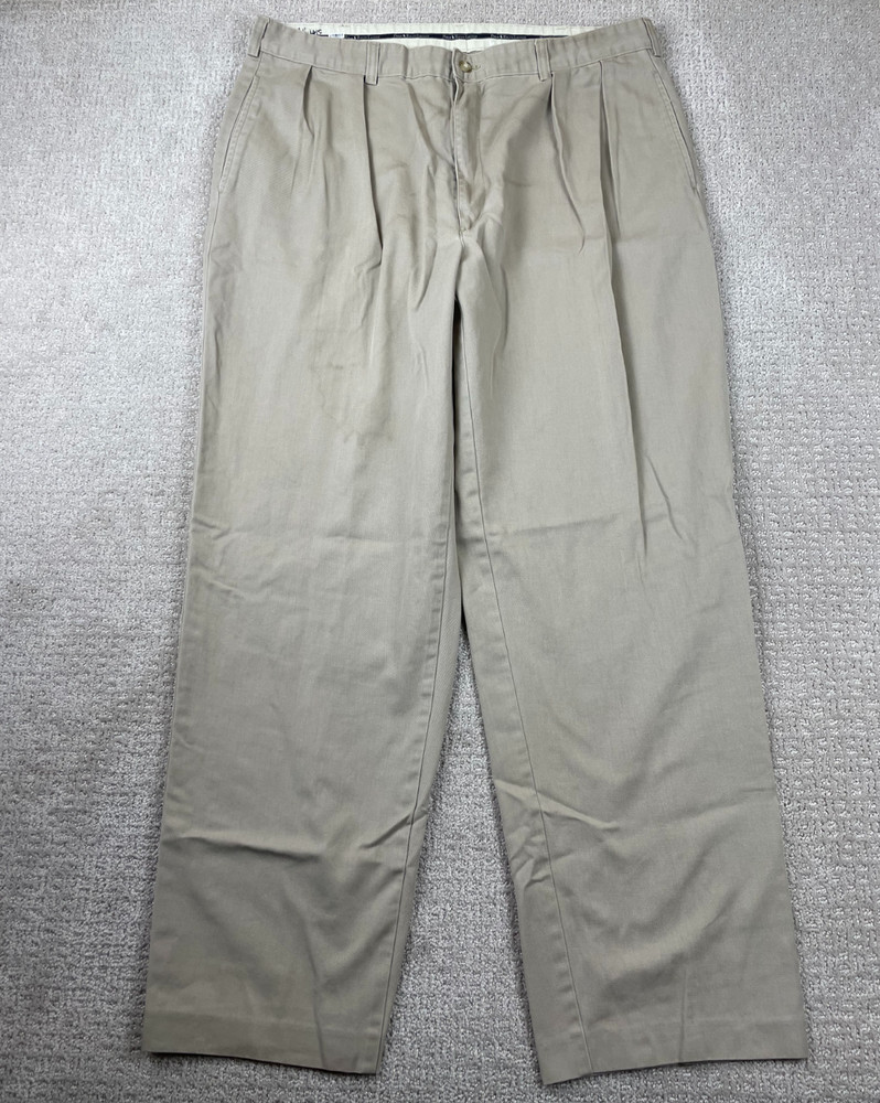 Vintage Polo Ralph Lauren Pants Fits 36x32 Beige Cotton Chino Pleated Baggy 90s