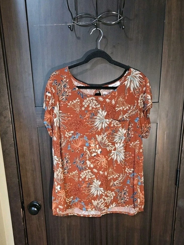 EUC Women's Plus Floral SS Stretch Knit Boho Tunic Top Blouse Tee Shirt Size 2X