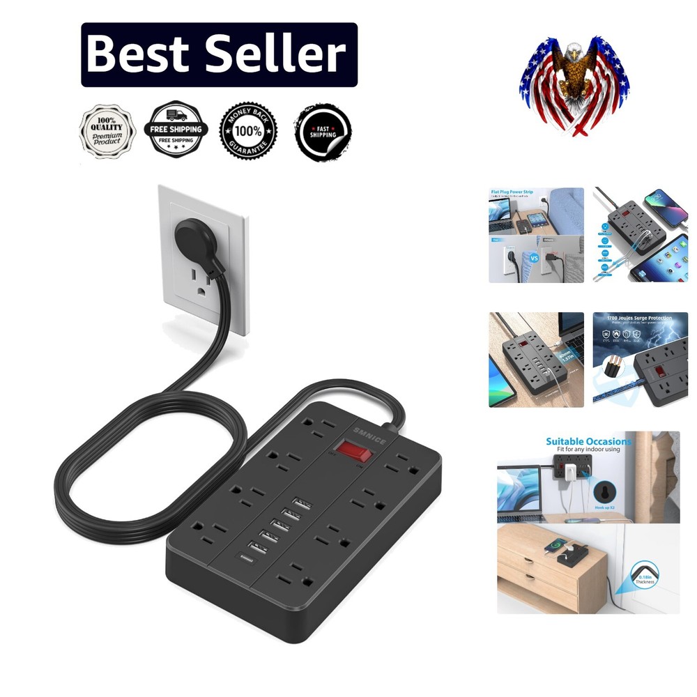 Surge Protector Power Strip with 8 Outlets & 6 USB Ports - Wall Mountable Design