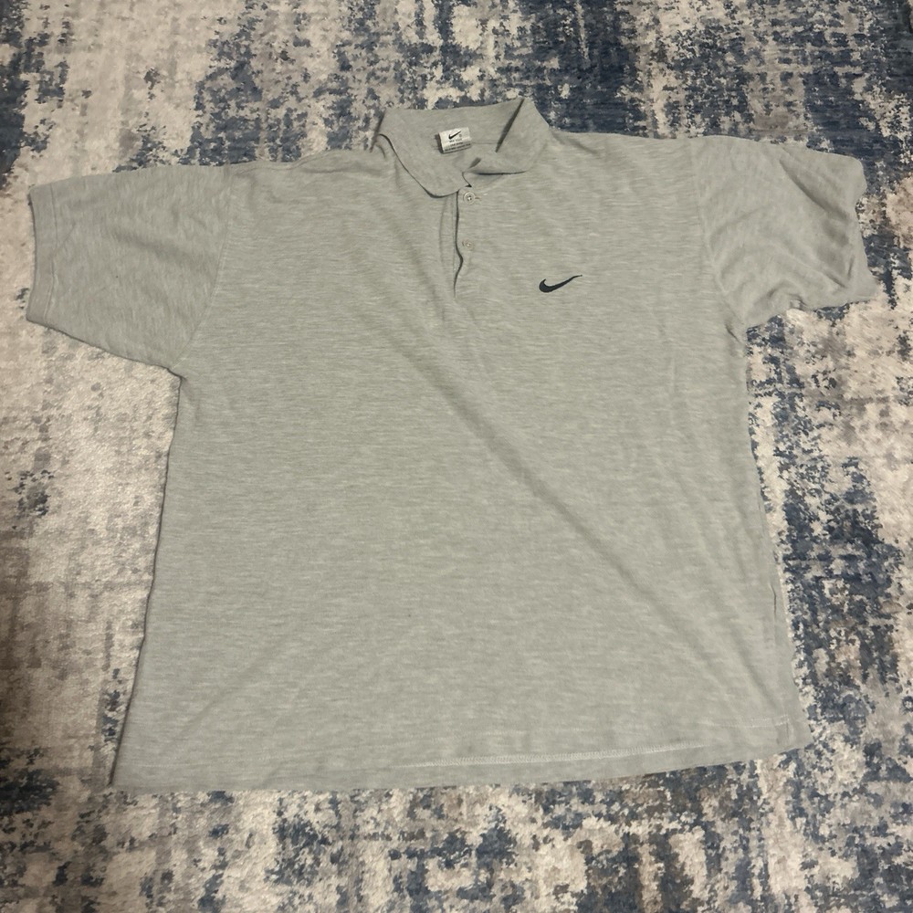 Vintage Nike Polo Shirt Mens Xl Grey Short Sleeve Swoosh Logo Embroidered 90s