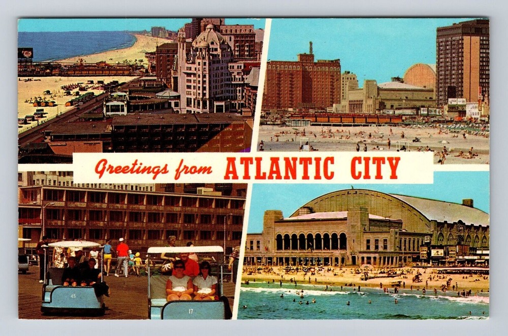 Atlantic City NJ-New Jersey, General Banner Greeting, Antique Vintage Postcard